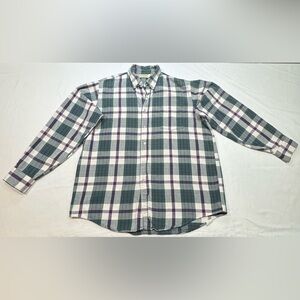 L.L. Bean Men's Plaid Shirt in Green and Purple - Vintage 90’s